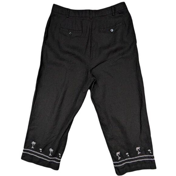 Jillian Jones Crop Pants Womens 12 Black 100% Linen Resort Coastal Tropical Chic - Picture 2 of 11